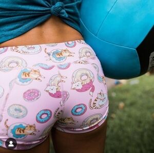 KFT Crossfit Cat Donuts Booty Shorts Spandex Athletic Pink Size M Kitties Logo